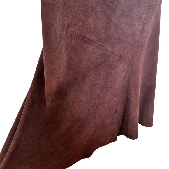 Sundance brown suede paneled asymmetrical midi skirt size 12 - Picture 3 of 12